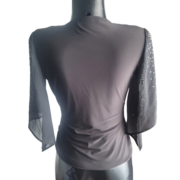 Black Collection Faux Wrap Cropped Bell Sleeve Top S - Picture 6 of 8